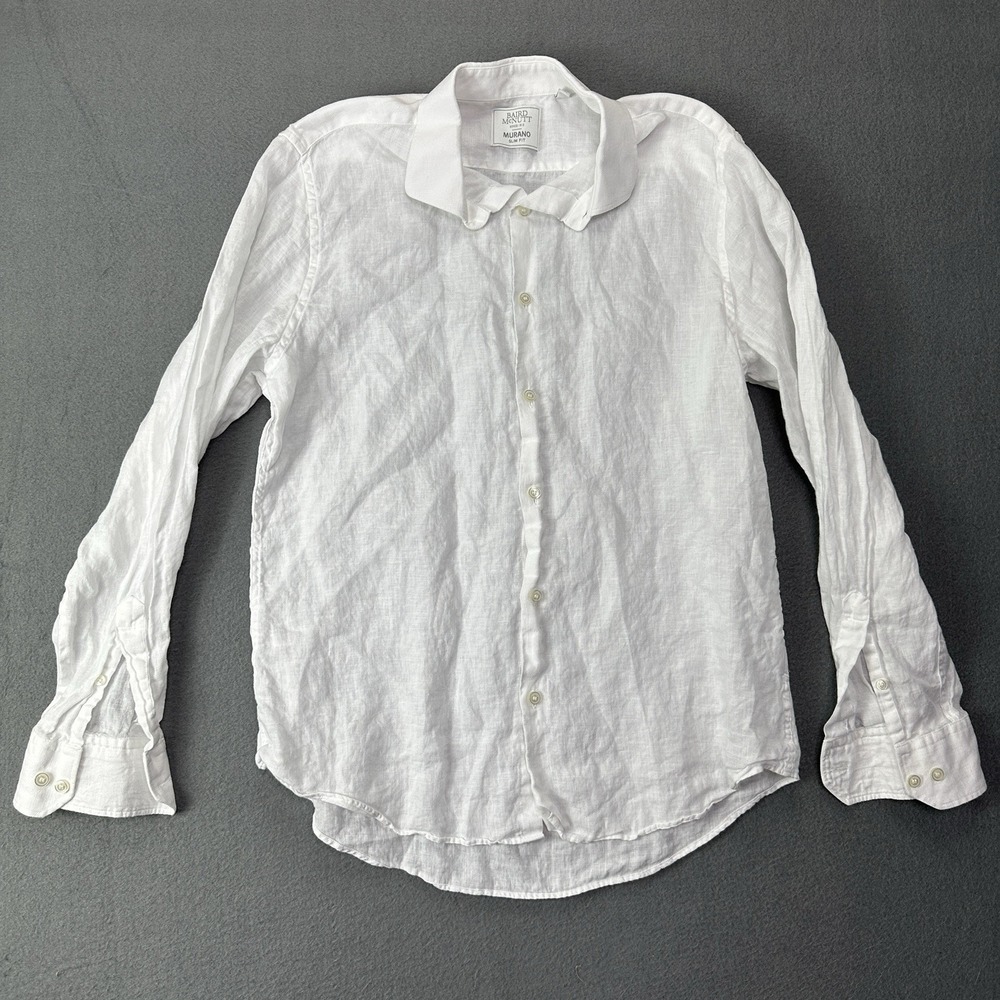 Murano Baird McNutt Mens Linen Shirt Large White Slim Fit Long Sleeve